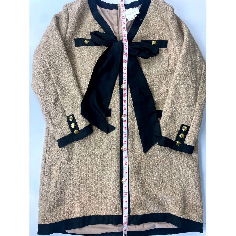 Pomander Place Tuckernuck Coco Tweed Bow Mini Shift Dress Large Beige Black Gold - Picture 7 of 9